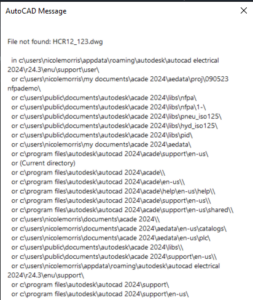 “File not found” When Inserting a Component in AutoCAD Electrical
