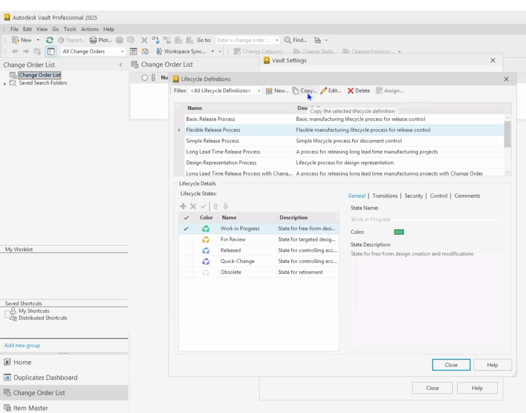 Autodesk Vault Lifecycle Configuration