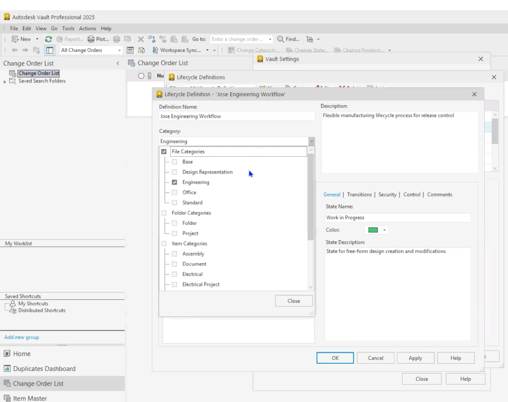 Autodesk Vault Lifecycle Definitions