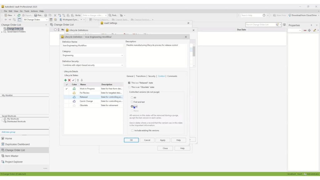 Autodesk Vault Lifecycle Version Retention