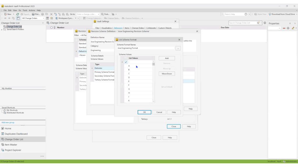 Autodesk Vault Lifecycle Revision Schemes