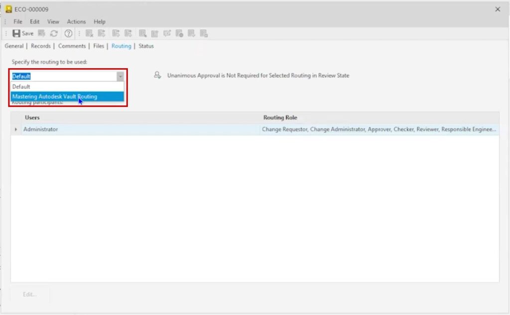 Apply Routing to Engineering Change Orders in Autodesk Vault