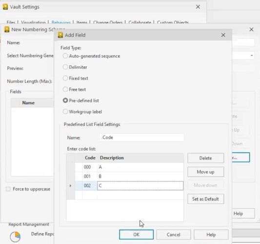 Vault Smart Numbering Scheme