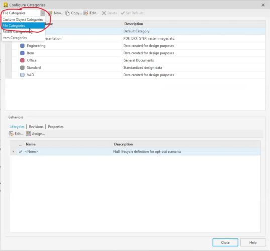 configure file categories in Autodesk Vault