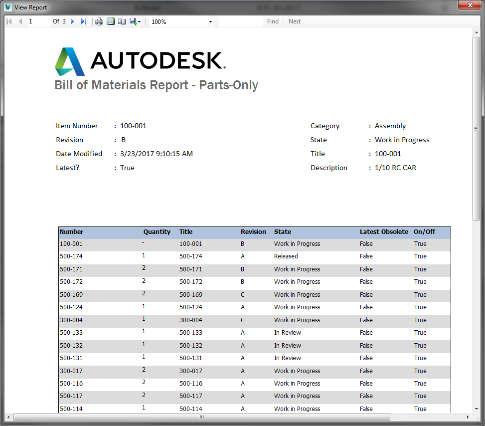 Autodesk Vault Reporting - Bill of Materials